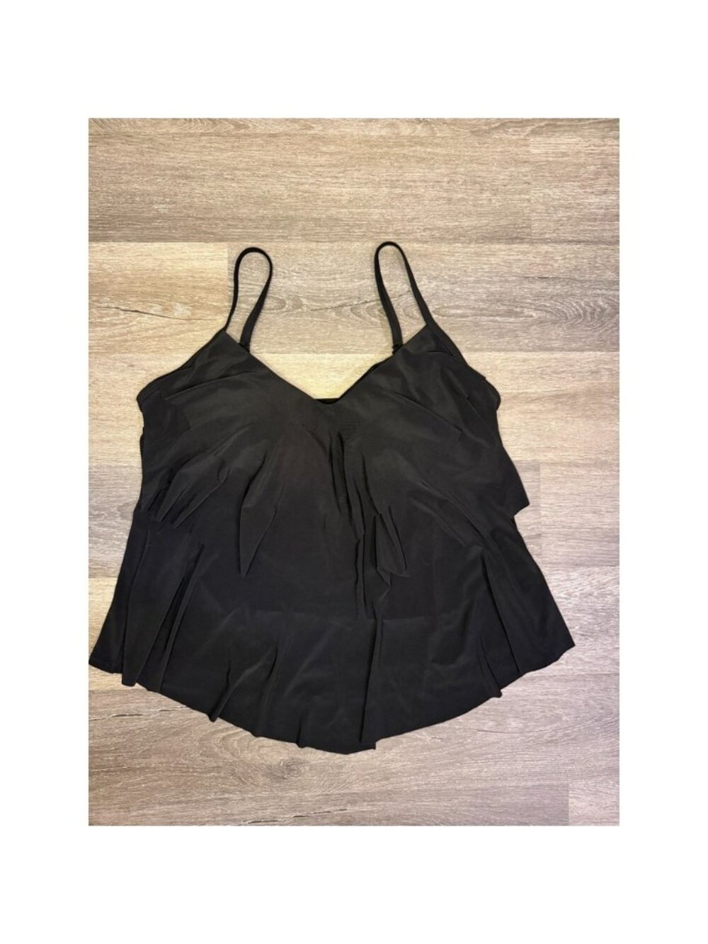 Women's Size 1x Ruffled Tiered Swim Tankini Top Black Bathing Suit Top